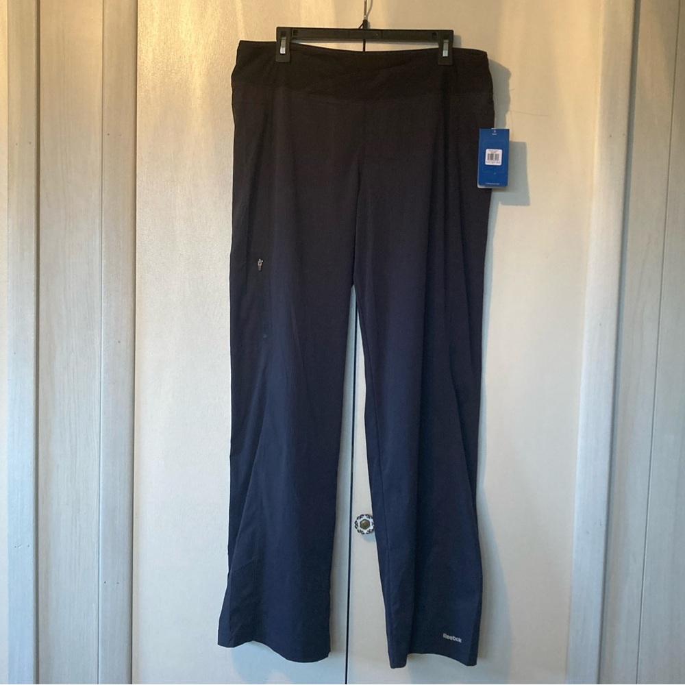 Reebok Women’s Large SW Spa Pants performance Active Wear Wide Leg Black